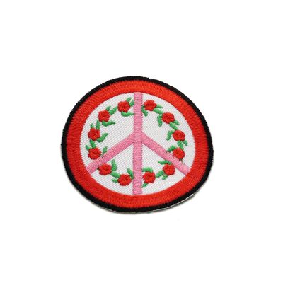 Peace Frieden Symbol Rose - Aufnäher, Bügelbild, Aufbügler, Applikationen, Patches, Flicken, zum aufbügeln, Größe: Ø 6,8 cm