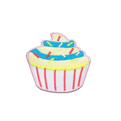 Muffin Cupcake mit Streusel - Aufnäher, Bügelbild, Aufbügler, Applikationen, Patches, Flicken, zum aufbügeln, Größe: 6,5 x 7 cm