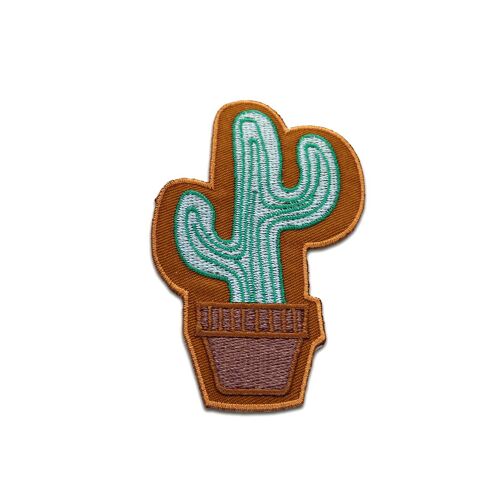 Kaktus Pfanze im Topf - Aufnäher, Bügelbild, Aufbügler, Applikationen, Patches, Flicken, zum aufbügeln, Größe: 9,4 x 5,4 cm
