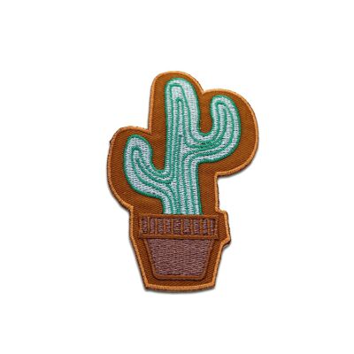 Kaktus Pfanze im Topf - Aufnäher, Bügelbild, Aufbügler, Applikationen, Patches, Flicken, zum aufbügeln, Größe: 9,4 x 5,4 cm