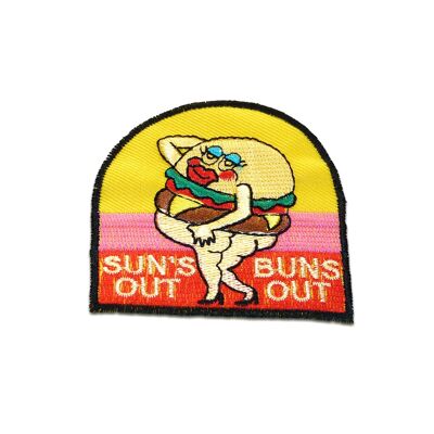 Suns out buns out Burger Sommer - Aufnäher, Bügelbild, Aufbügler, Applikationen, Patches, Flicken, zum aufbügeln, Größe: 6,8 x 7 cm