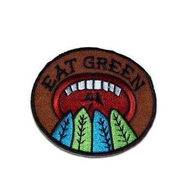 Eat Green Mund - Aufnäher, Bügelbild, Aufbügler, Applikationen, Patches, Flicken, zum aufbügeln, Größe: Ø 6,9 cm