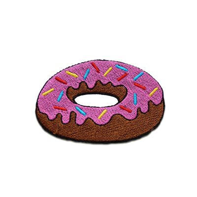 Donut Essen mit Streusel - Aufnäher, Bügelbild, Aufbügler, Applikationen, Patches, Flicken, zum aufbügeln, Größe: 7,3 x 5,3 cm - Rosa