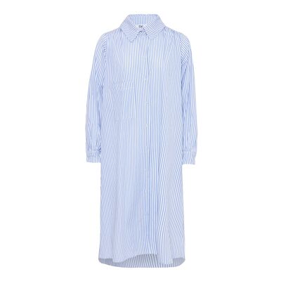 Celia Crinkle Dress, Cotton Poplin Blue/White
