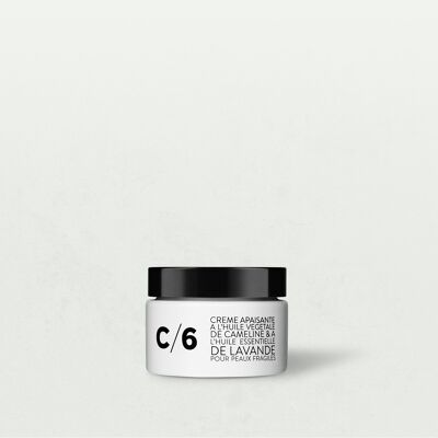 C/6 Crema calmante con aceite vegetal de camelina y aceite esencial de lavanda - para pieles frágiles - Con caja (ver foto)
