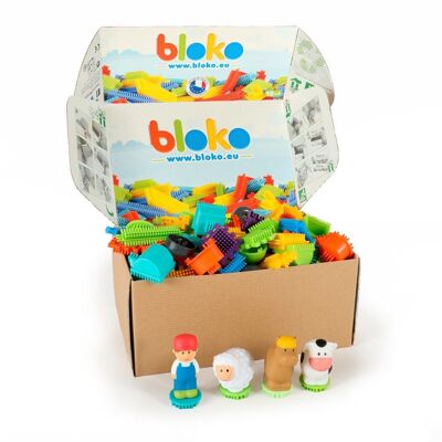 100 Bloko + 4 Figurines 3D Ferme + Sac Rangement - Emballage ♻ G2G - 503661