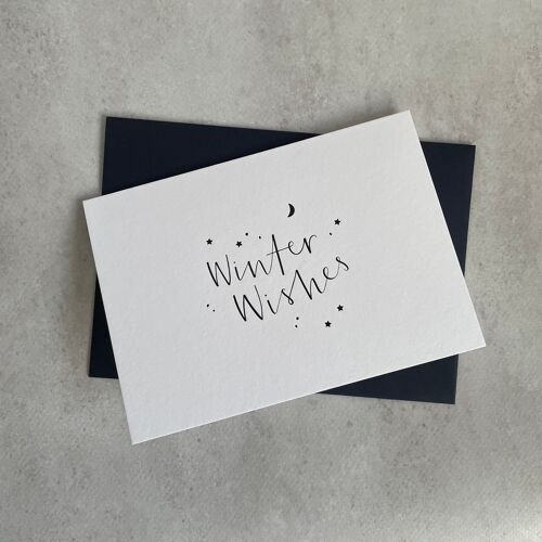 Winter Wishes Mono Christmas Card - Single Card
