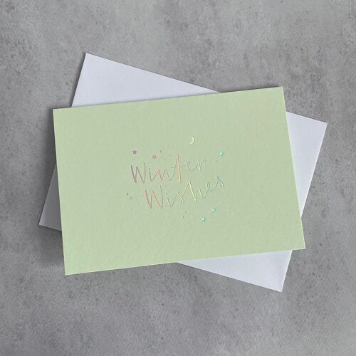 Winter Wishes Iridescent Green Christmas Card - Single Card