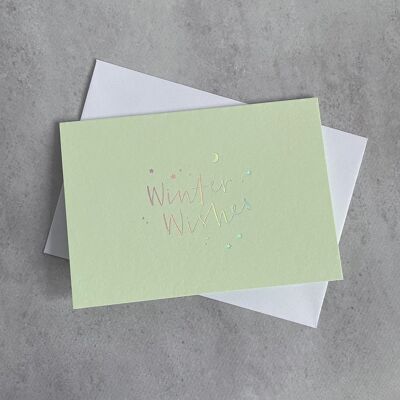 Tarjeta de Navidad verde iridiscente Winter Wishes - Tarjeta única