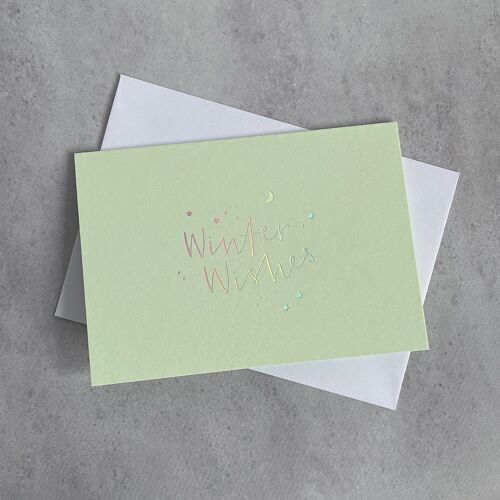 Winter Wishes Iridescent Green Christmas Card - Pack of 8