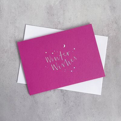 Winter Wishes Cartolina di Natale rosa iridescente - Biglietto singolo