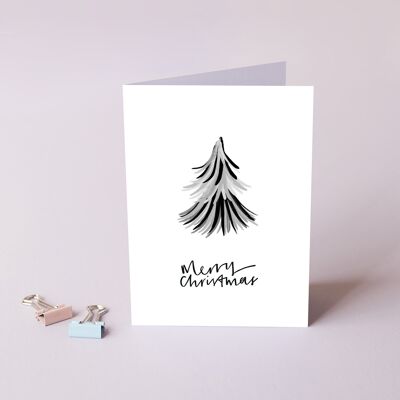 Merry Christmas Tree Card in bianco e nero | 3 per 2 - Confezione da 5