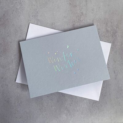 Winter Wishes Iridescent Pale Christmas Card - Carte simple
