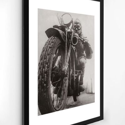 Old black and white photo motorcycle n°29 alu 30x45cm