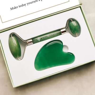 Rouleau facial en jade vert avec Gua Sha