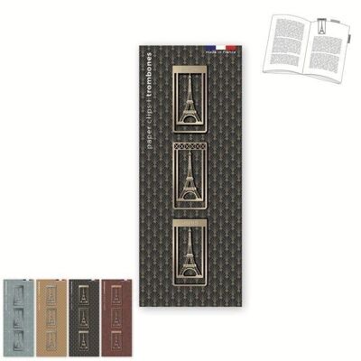 Set of 3 metal clip bookmarks - Paris - 4 colors to choose from