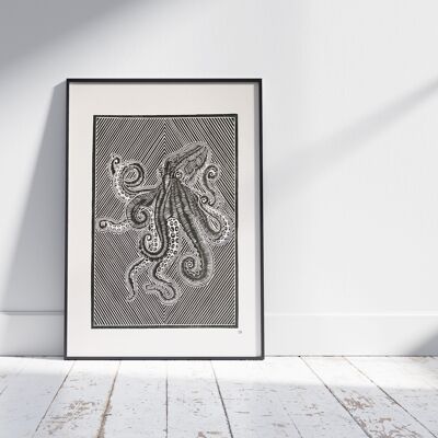 Octopus - Black - A3 Print