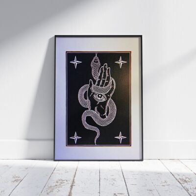 Snake in Hand - Black - A3 Print