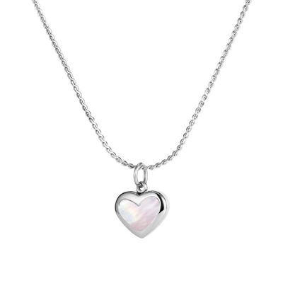 Lee Cooper women's necklace - mother-of-pearl and silver steel heart pendant and chain