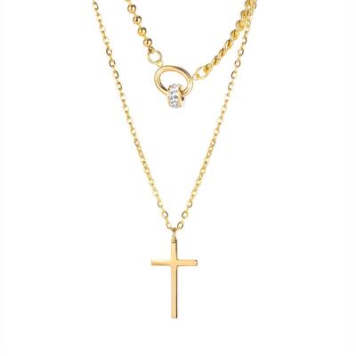Lee Cooper women's necklace - chain with double pendants, stone ring and gold cross