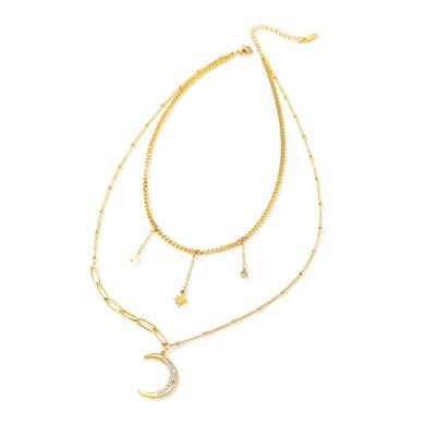 Lee Cooper women's necklace - double moon pendant chain