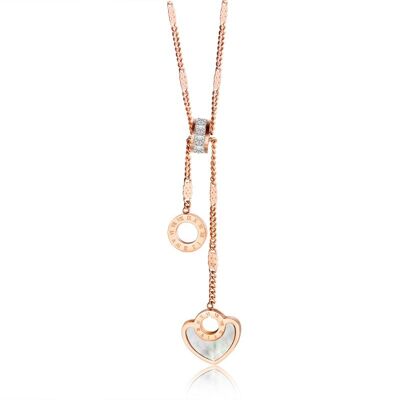 Lee Cooper women's necklace - chain, stone ring, ring pendants and pink mother-of-pearl heart
