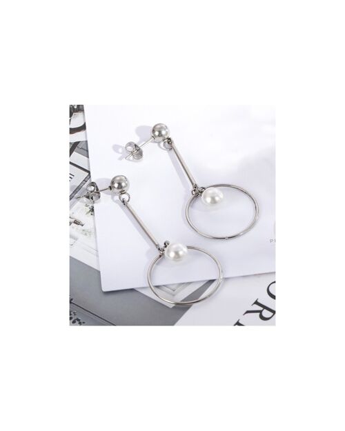 Boucles d'oreilles femme Lee Cooper - pendants avec anneaux et perles argent