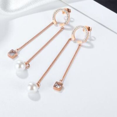 Lee Cooper women's earrings - pearl and rhinestone pendants