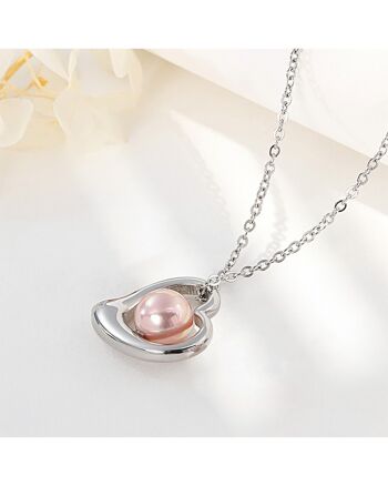 Collier femme Lee Cooper - chaine et pendentif cœur avec perle rose