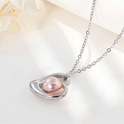 Lee Cooper women's necklace - chain and heart pendant with pink pearl