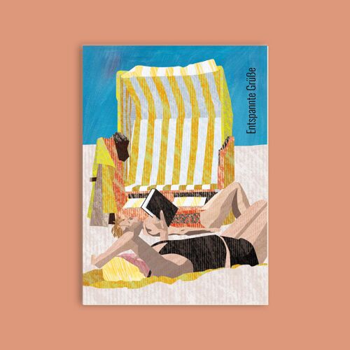 Postkarte Holzschliffpappe - Meer - Strandszene