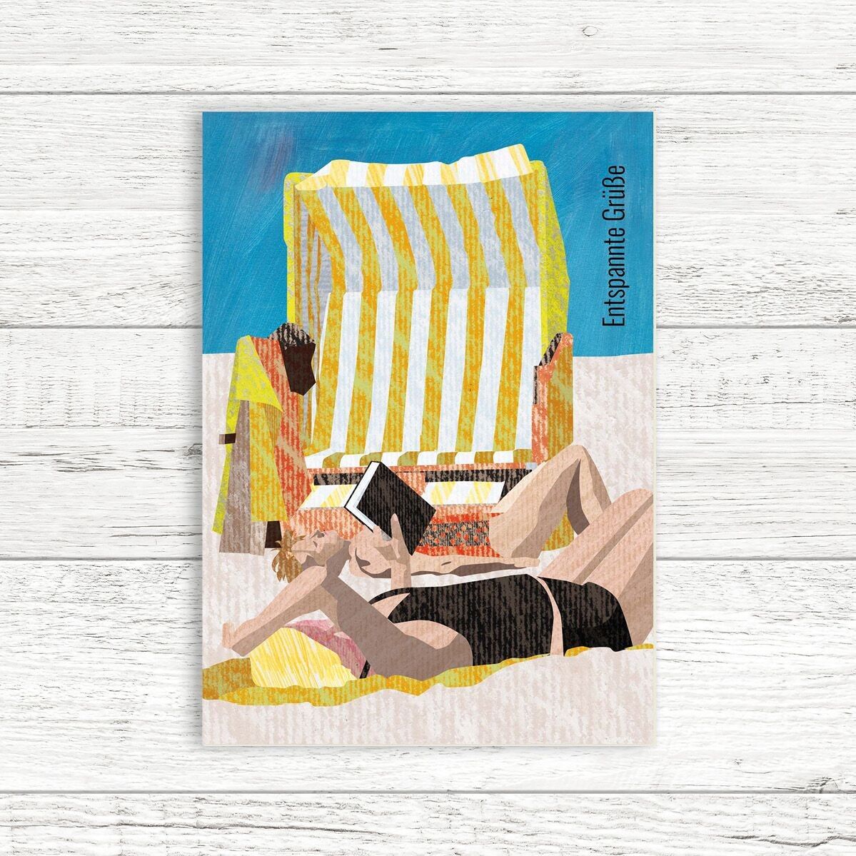 Cartolina Cartone in pasta di legno - mare - scena spiaggia