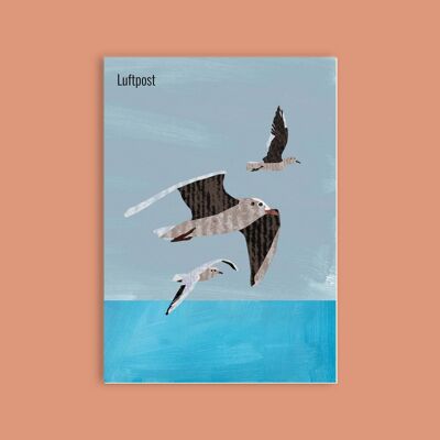 Postkarte Holzschliffpappe - Meer - Möwen