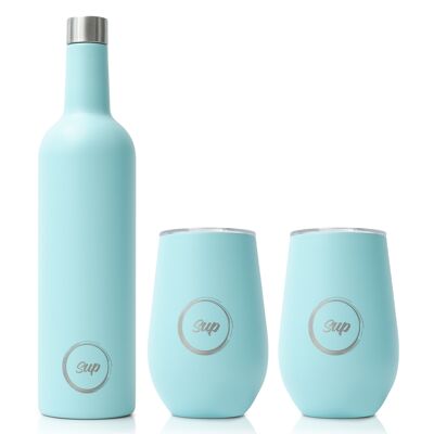 Gift Set | Insulated Wine Bottle and 2 x Wine Tumblers | Aqua Turquoise