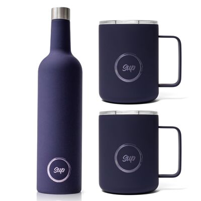 Insulated Bottle and 2 x Insulated Mug Set | Soft Navy