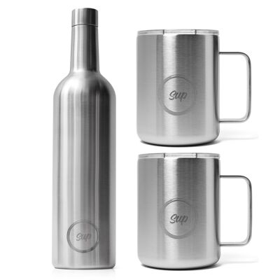 Insulated Bottle and 2 x Insulated Mug Set | Stainless Steel