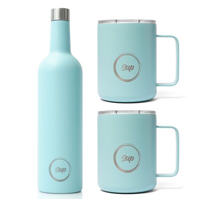Insulated Bottle and 2 x Insulated Mug Set | Aqua Turquoise