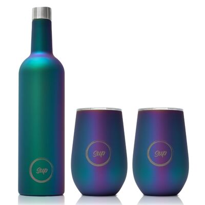 Gift Set | Insulated Wine Bottle and 2 x Wine Tumblers | Peacock Galaxy