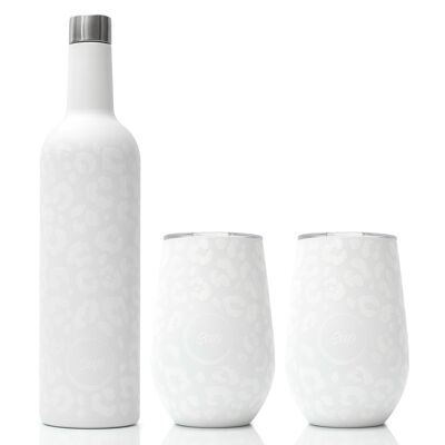 Gift Set | Insulated Wine Bottle and 2 x Wine Tumblers | Snow Leopard
