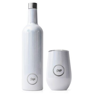 Insulated Wine Bottle and Wine Tumbler Set | Iridescent White