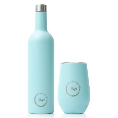 Insulated Wine Bottle and Wine Tumbler Set | Aqua Turquoise