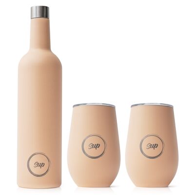 Gift Set | Insulated Wine Bottle and 2 x Wine Tumblers | Blush Powder Pink