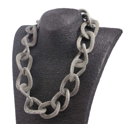 Halskette Rochenleder Grey Polished Shiny / 50x35mm / Wavy Chain / 63cm