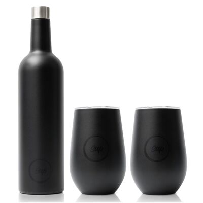 Gift Set | Insulated Wine Bottle and 2 x Wine Tumblers | Phantom Black