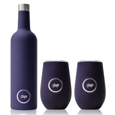 Gift Set | Insulated Wine Bottle and 2 x Wine Tumblers | Soft Navy