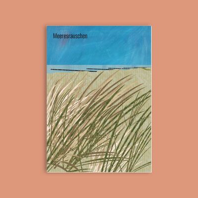 Postkarte Holzschliffpappe - Meer - Dünen