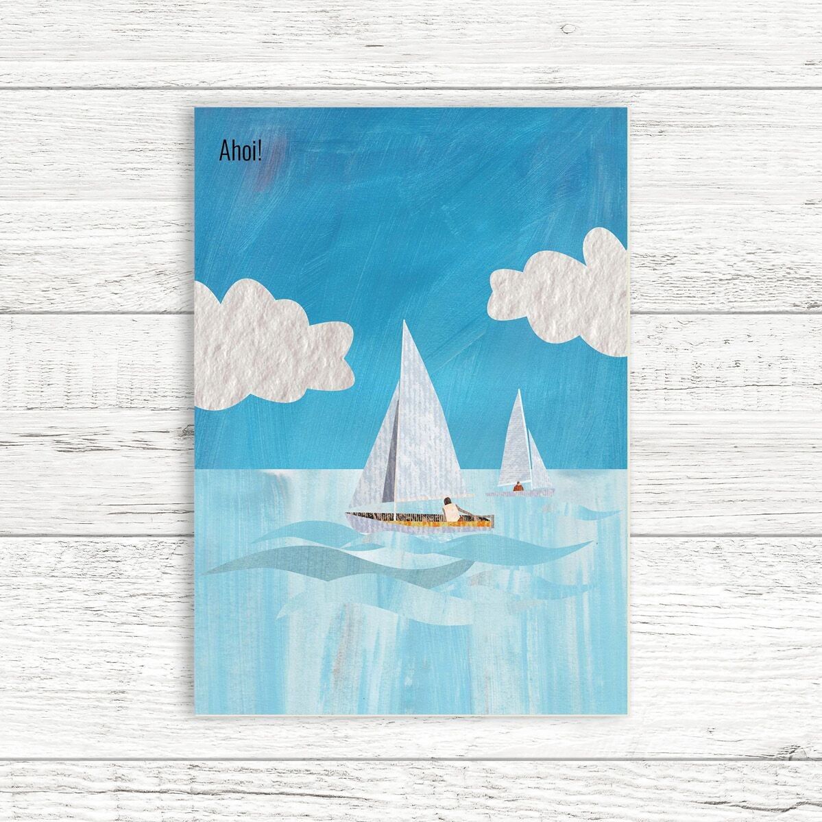 Cartolina in pasta di legno in cartone - mare - 2 barche a vela