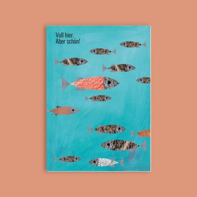 Postkarte Holzschliffpappe - Meer - Fische