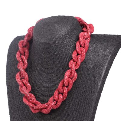 Halskette Rochenleder Red Chain, Polished Shiny / 30x20mm / Small Wavy / 52cm