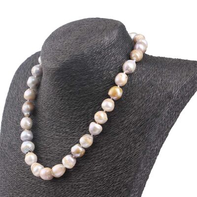 Halskette Champagne,  and White colored baroque shape fresh water Pearl 13mm / 47cm